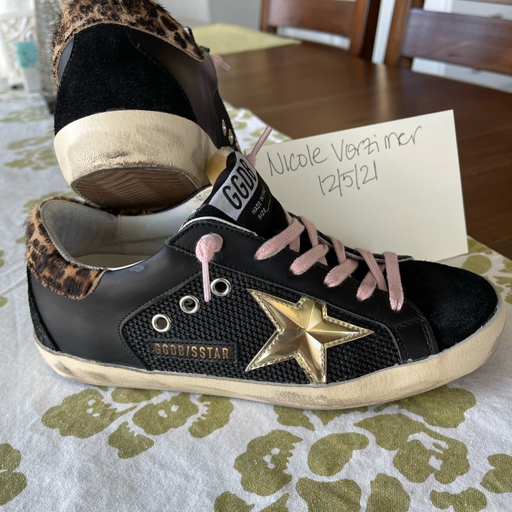 Size 36 GG BLack Mesh/Suede w gold star Superstars